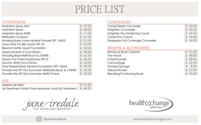 Jane Iredale RRP Price List