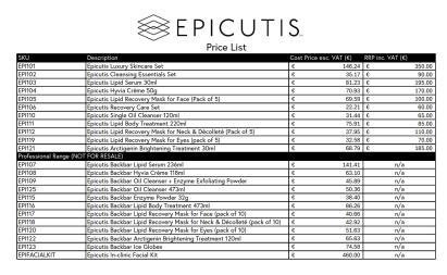 Epicutis - IRE Cost RRP - EURO
