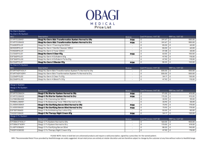 Obagi - Clinic Cost RRP - GPB