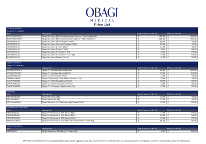 Obagi - Therapist Cost RRP - GBP
