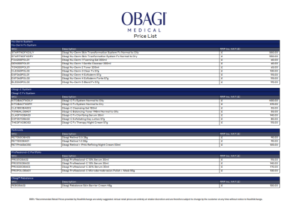 Obagi - Therapist RRP Only - GBP