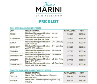 UK In-Cinic Price List 2023